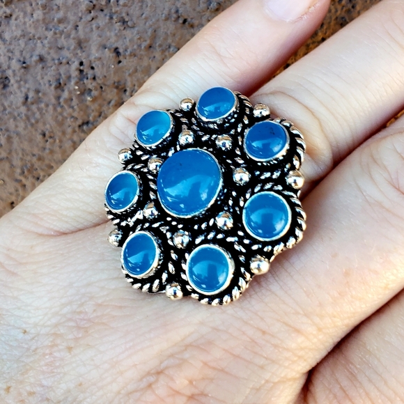 New Blue Chalcedony Adjustable Silver Ring. - Picture 5 of 14